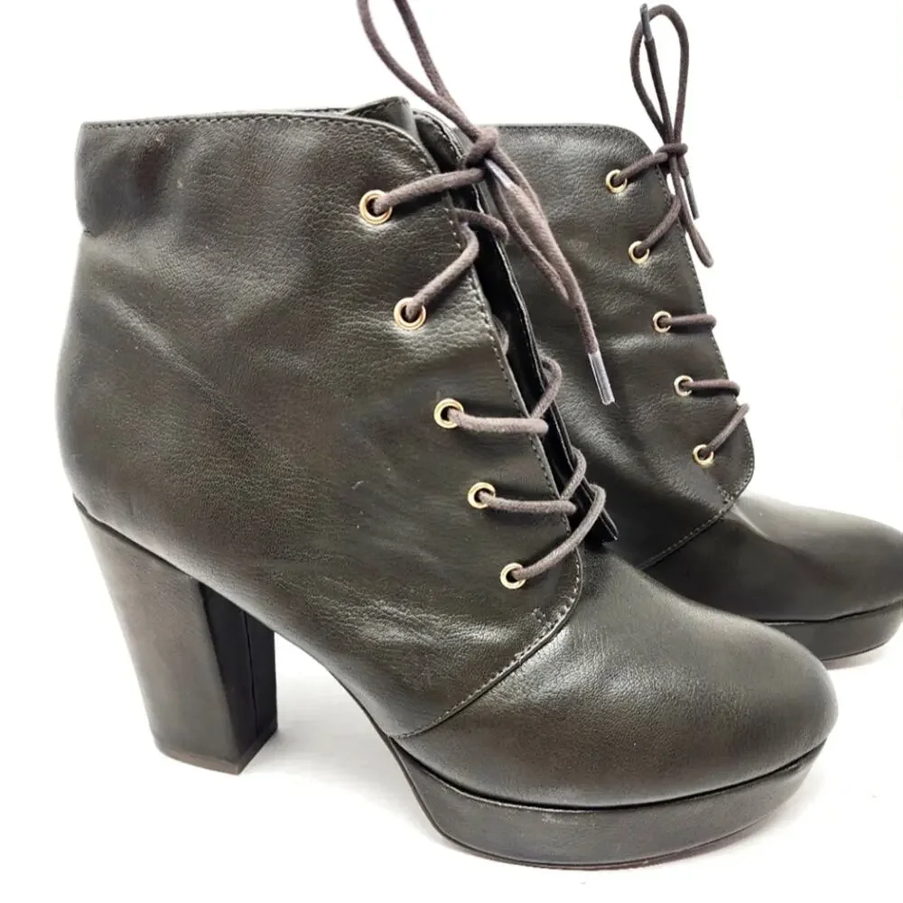 Brown Platform Ankle Boots Round Toe High Block Heel Women's Size 10 Like new‎